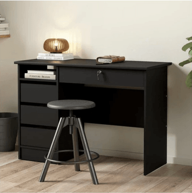 ESCRITORIO JORDÁN 3 CAJONES UN ESTANTE SUPERIOR COLOR NEGRO 109X76CM