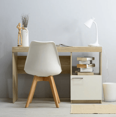 ESCRITORIO LUXAR CON LIBRERO 1 PUERTA COLOR BLANCO Y ROBLE 120CM