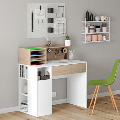 ESCRITORIO RIAZAN 1 CAJÓN 1 PUERTA Y ESTANTES ROBLE Y BLANCO 100CM