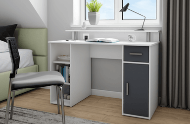 ESCRITORIO BRESIA CON CAJÓN 1 PUERTA 3 ESTANTES BLANCO GRAFITO 120CM