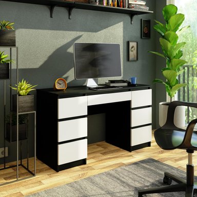 ESCRITORIO RISHON 224 CON 7 CAJONES COLOR NEGRO Y BLANCO 130CM