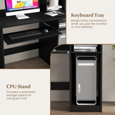 ESCRITORIO VANGAR CON ESTANTERIA PORTA TECLADO, SOPORTE PARA CPU NEGRO - 3