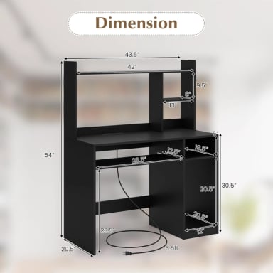 ESCRITORIO VANGAR CON ESTANTERIA PORTA TECLADO, SOPORTE PARA CPU NEGRO - 6