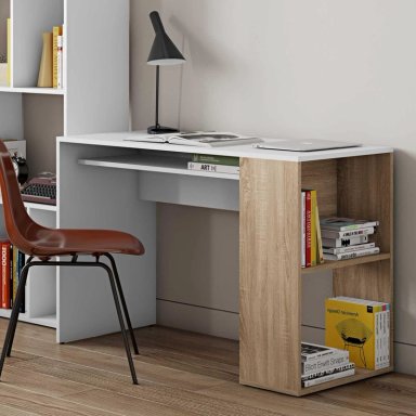 ESCRITORIO YALE MODERNO CON ESTANTE BLANCO ROBLE 113CM