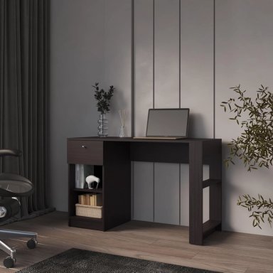 ESCRITORIO VALTRO CON CAJON ESTANTES ABIERTOS COLOR WENGUE 120CM