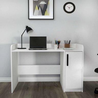 ESCRITORIO BRAHIN CON PUERTA Y ESTANTES INTERNO BLANCO 120CM