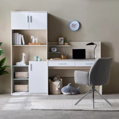 ESCRITORIO + ARMARIO KAMBER CON 2 CAJONES 3 PUERTAS ROBLE BLANCO