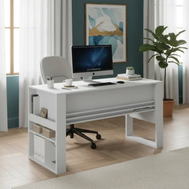 ESCRITORIO FEMAR  MODERNO CON LISTONES COLOR BLANCO 127CM