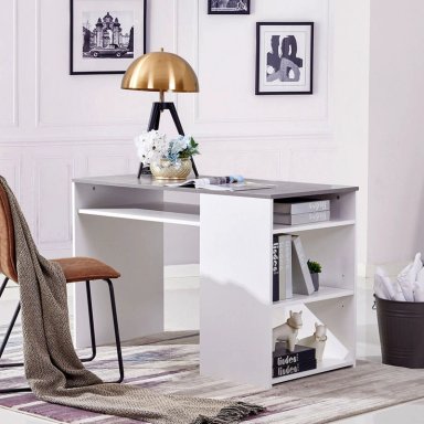 ESCRITORIO MODERNO FARCOL CON ESTANTES ABIERTOS BLANCO GRIS  116CM