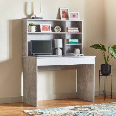 ESCRITORIO DE ESTUDIO RENCE 2 CAJONES Y ESTANTES COLOR GRIS 105CM