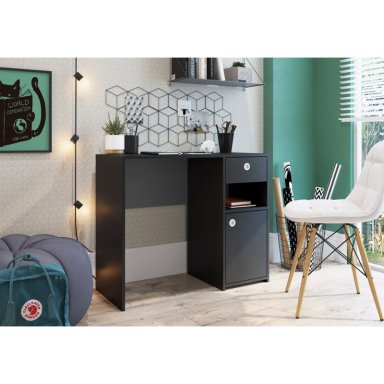 ESCRITORIO BERING CON CAJON Y ARMARIO COLOR NEGRO 90CM