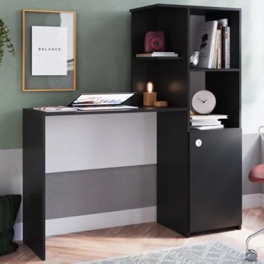 ESCRITORIO BERING CON ARMARIO Y ESATNTES ABIERTOS NEGRO 123CM