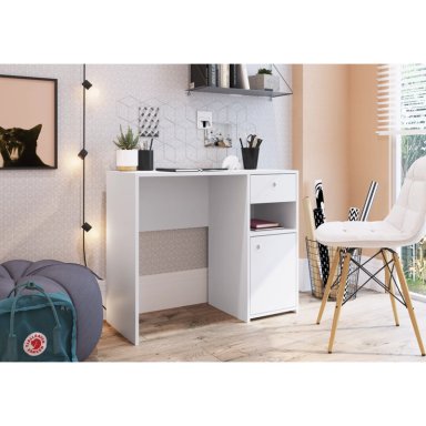 ESCRITORIO BERING CON CAJON Y ARMARIO COLOR BLANCO 90CM