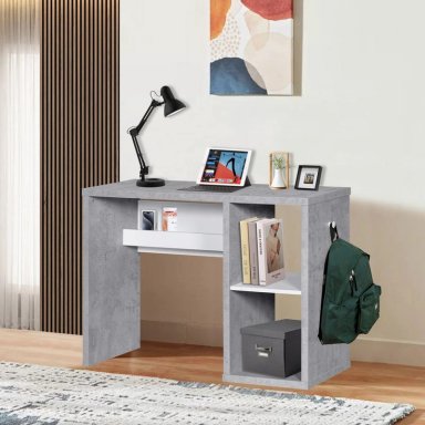 ESCRITORIO DELFON CON ESTANTES ABIERTOS GRIS CEMENTO 110CM