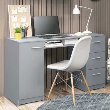 ESCRITORIO PIAVE CON 3 CAJONES 1 PUERTA ESTANTE COLOR GRIS CLARO 136CM