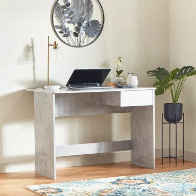 ESCRITORIO GERLES CON CAJON  CEMENTO Y BLANCO 105CM