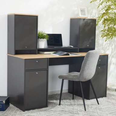 ESCRITORIO RONRO 4 PUERTAS 2 CAJONES CON ARMARIOS GRAFITO ROBLE