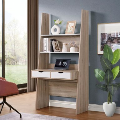 ESCRITORIO SAREMI CON 2 CAJONES Y ESTANTES ROBLE 186CM