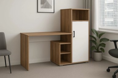 ESCRITORIO MODERNO LAREZA CON ARMARION Y ESTANTES ROBLE 145CM