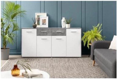 COMODA ELVIRA 4 PUERTAS 2 CAJONES PARA SALON BLANCO GRIS 160CM