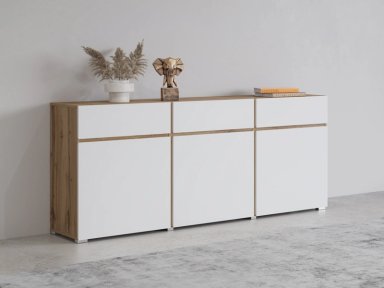 COMODA ELBORA 3 PUERTAS 3 CAJONES  BLANCO Y ROBLE 180CM