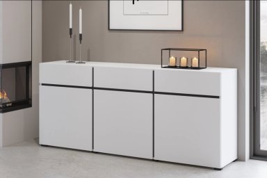 COMODA ELBORA 3 PUERTAS 3 CAJONES  BLANCO Y NEGRO 180CM