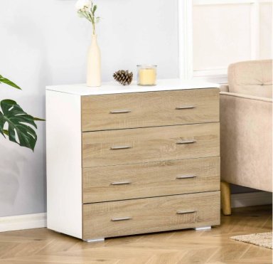 COMODA FURMI 4 CAJONES CON TIRADORES COLOR ROBLE BLANCO 72CM