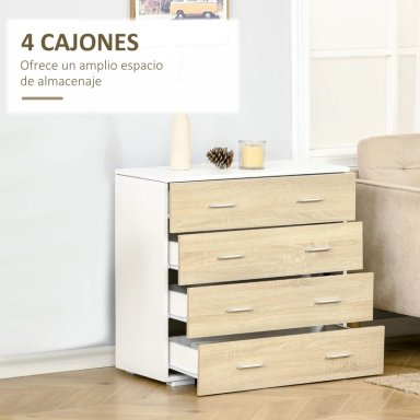 COMODA FURMI 4 CAJONES CON TIRADORES COLOR ROBLE BLANCO 72CM - 2