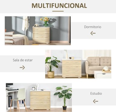 COMODA FURMI 4 CAJONES CON TIRADORES COLOR ROBLE BLANCO 72CM - 5