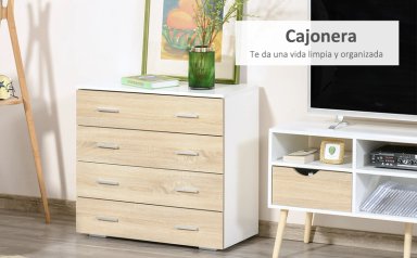 COMODA FURMI 4 CAJONES CON TIRADORES COLOR ROBLE BLANCO 72CM - 8