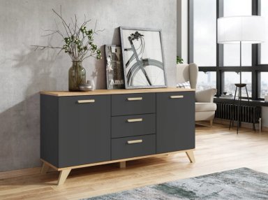 COMODA MEBLO 3 CAJONES 2 PUERTAS NEGRO ROBLE 150CM