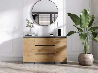 CÓMODA TRENTO CON 3 CAJONES 2 PUERTAS COLOR GRAFITO Y DUNA 120CM