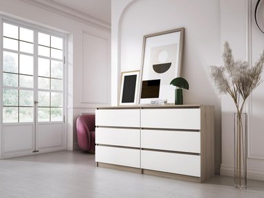 COMODA OSLO  6 CAJONES ROBLE BLANCO 140CM