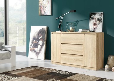 COMODA OSLO  3 CAJONES 2 PUERTAS COLOR ROBLE 120CM