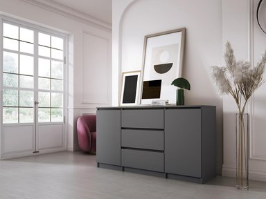 COMODA OSLO  3 CAJONES 2 PUERTAS COLOR GRAFITO 140CM