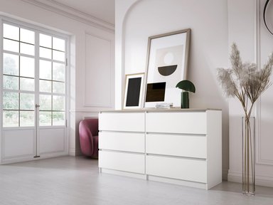 COMODA OSLO  6 CAJONES BLANCO ROBLE 140CM