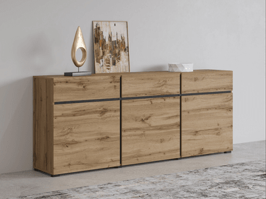 COMODA ELBORA 3 PUERTAS 3 CAJONES  DUNA Y NEGRO 180CM