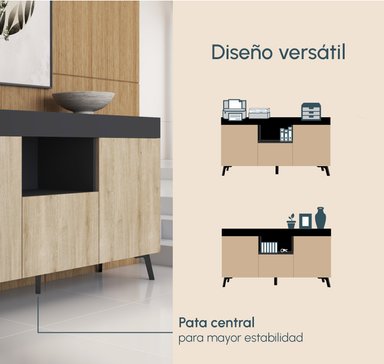 APARADOR  LAKER 3 PUERTAS Y ESTANTE COLOR BLANCO 135CM - 5
