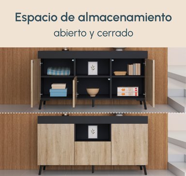 APARADOR  LAKER 3 PUERTAS Y ESTANTE COLOR BLANCO 135CM - 6