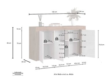 APARADOR CANDRE 3 PUERTAS 1 ESTANTES ROBLE GRAFITO 155CM - 8