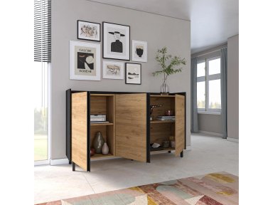 APARADOR ARABIA 3 PUERTAS 4 ESTANTES ROBLE NEGRO 156CM - 2