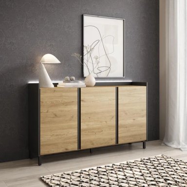 APARADOR ARABIA 3 PUERTAS 4 ESTANTES ROBLE NEGRO 156CM - 4