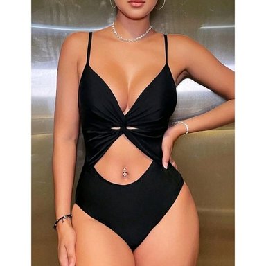TRIKINI PUSH UP LICRA MUJER NEGRO SANDY SEXY ENTERO COPA ERGONÓMICA Y FORRO - 1
