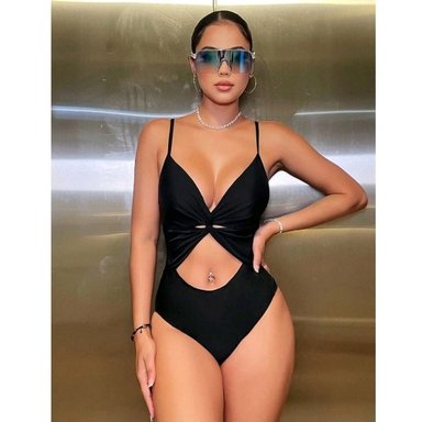 TRIKINI PUSH UP LICRA MUJER NEGRO SANDY SEXY ENTERO COPA ERGONÓMICA Y FORRO - 2