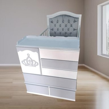 CAMA CUNA GRIS PLAZA Y MEDIA CON COMODA DESMONTABLE