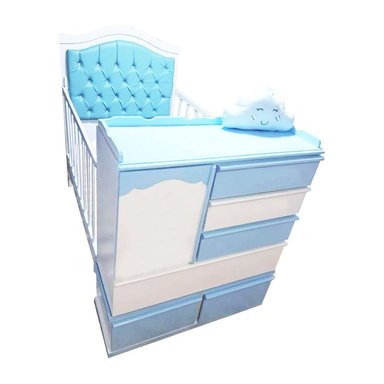 CAMA CUNA CELESTE PLAZA Y MEDIA CON CÓMODA DESMONTABLE