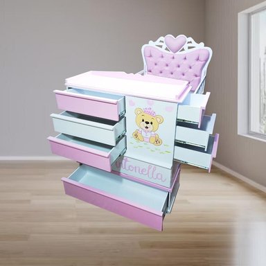 CAMA CUNA OSITA FULL CAJON ROSADO PLAZA Y MEDIA