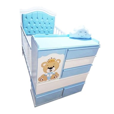 CAMA CUNA OSO REY CELESTE PLAZA Y MEDIA CON CÓMODA DESMONTABLE