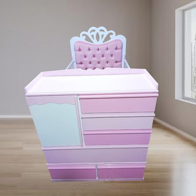 CAMA CUNA ROSADO PLAZA Y MEDIA CON CÓMODA DESMONTABLE