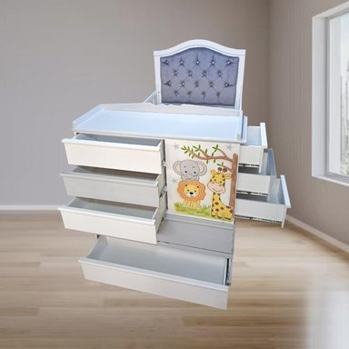 CAMA CUNA SAFARI GRIS PLAZA Y MEDIA CON COMODA DESMONTABLE - 1
